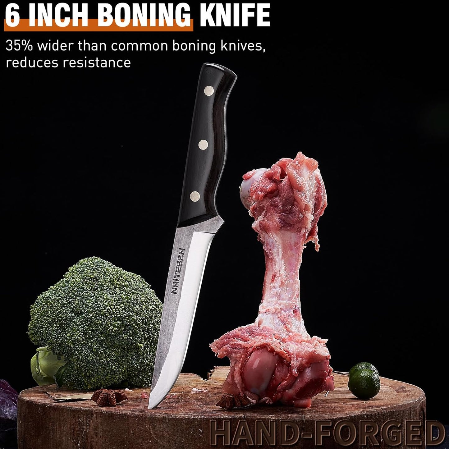 Naitesen Butcher Knife Set 4, Meat Cleaver Chef Knife Boning Knife Utility Knife Hand Forged German High Carbon Stainless Steel Sharp Japanese Butcher Chopping Knives