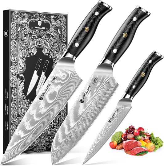 BRODARK Paring Knife, Damascus Utility Knife 5 inch, Japanese VG10 Steel Core Ultra Sharp Peeling Knife with Ebony Handle, Hand Made with Gift Box, Holiday Gifts