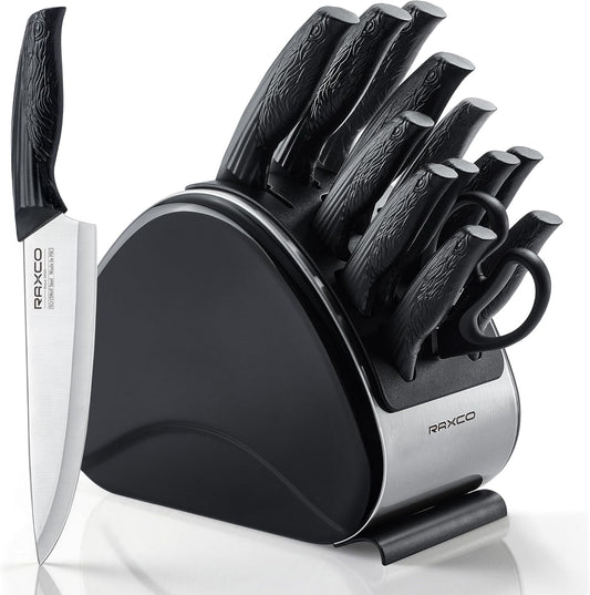 RAXCO Knife Set with Block,12-Piece Stainless Steel Kitchen Knives for Professional Cutting,White
