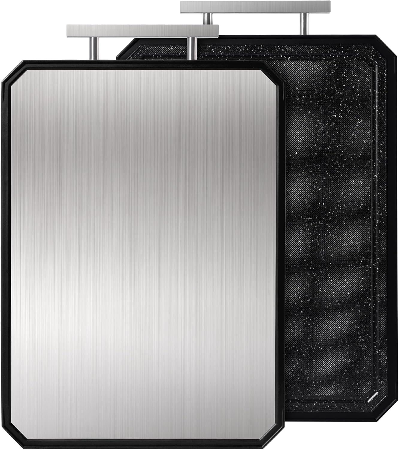 2 in 1 Stainless Steel Cutting Board with Handle Chopping Large Big Small Metal Carving Kitchen Meat Butcher Block no Titanium Wood Bamboo Glass Marble Stone Rubber Plastic Silicone Acrylic 15