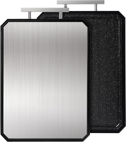 2 in 1 Stainless Steel Cutting Board with Handle Chopping Large Big Small Metal Carving Kitchen Meat Butcher Block no Titanium Wood Bamboo Glass Marble Stone Rubber Plastic Silicone Acrylic 15
