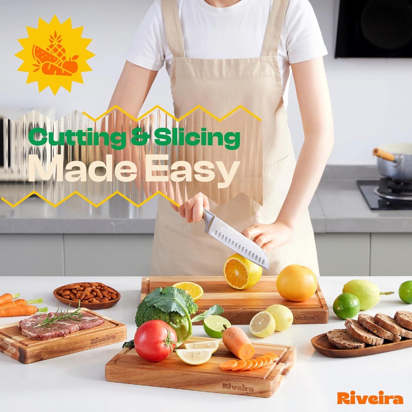 Riveira Walnut Cutting Board Set – Versatile And Durable: Set Of 3 Pcs Rectangular Wooden Cutting Board – Natural Wooden Cutting Boards For Kitchen – Complete Walnut Wooden Chopping Board