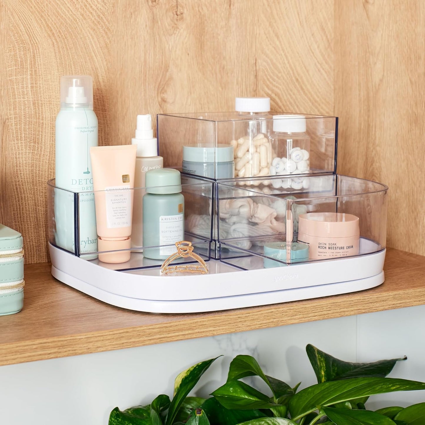YouCopia MagicTrack Rectangle Lazy Susan Turntable: Kitchen & Bathroom Pantry, Cabinet & Countertop Storage Organizer with 360° Spin, Non-Slip, White Speckled BPA-Free