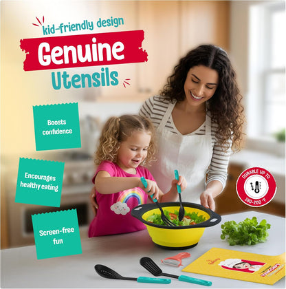 Baketivity Kid Safe Plastic Knives for Real Cooking with Cutting Board, Peeler for Kitchen - Knife Set with Blunt Tip, Dishwasher Safe, BPA Free Kids Knives for Cutting