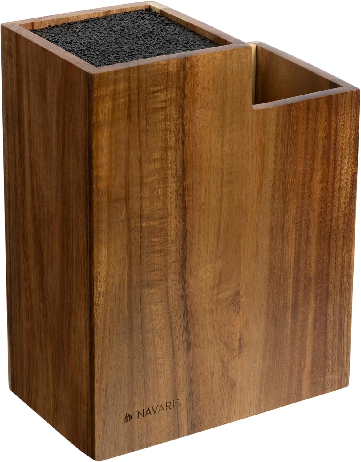 Navaris Bamboo Kitchen Knife Block - Magnetic Rotating Bristle Knife Holder - Universal Knife Block Storage Stand with Bristles - 9.8" x 4.9" x 4.9"