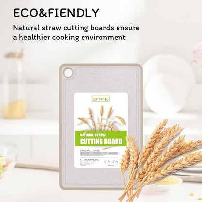 Cutting Board for Kitchen, Wheat Straw Fiber Cutting Board, Dish Washer Safe, w/Juice Grooves for Meat, Veggies, Easy Grip Handle, Non-slip Surface Eco-friendly Serveware Accessories （10‘x6.3’）