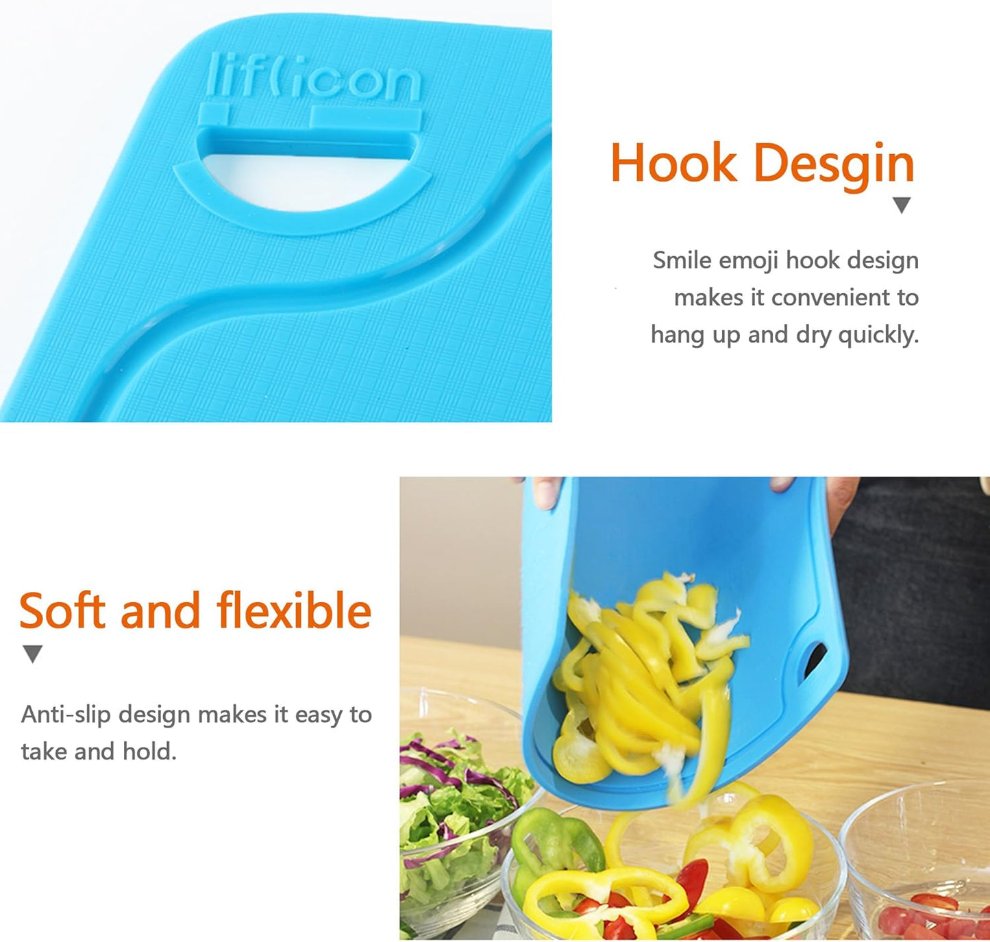 Liflicon Silicone Thick Cutting Boards Mats Set of 3 Foldable & Flexible Design Juice Grooves Easy Grip Handle Dishwasher Safe for Kitchen,BPA free Silicone Cutting Board-Green