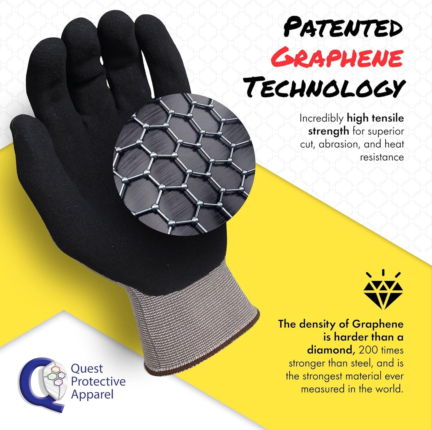 Quest Protective Apparel Cut Resistant Work Gloves (ANSI A1) – Lightweight Graphene Gloves for Gardening, DIY, Mechanical & General Handling – Breathable Grip Gloves for Men & Women – Large, Pack of 3