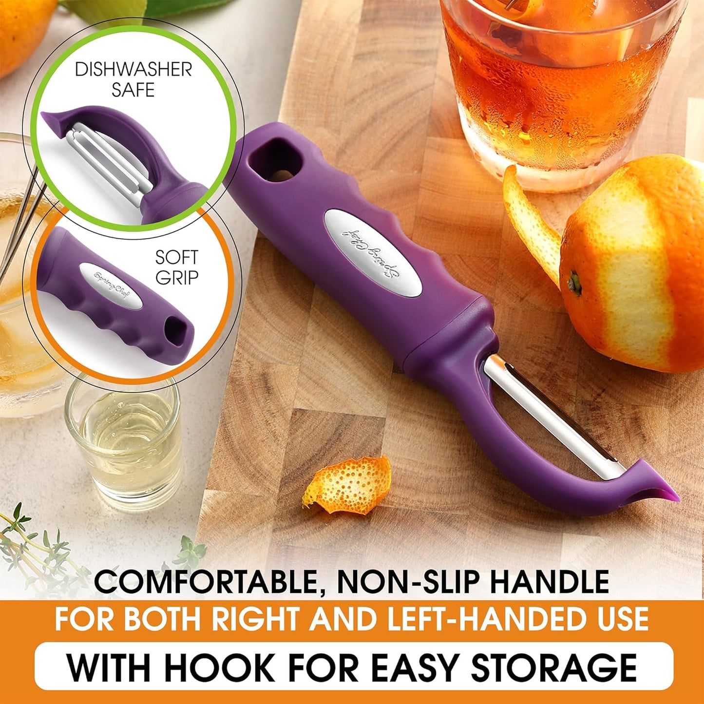 Spring Chef Premium Swivel Vegetable Peeler, Soft Grip Handle and Ultra Sharp Stainless Steel Blades - Perfect Kitchen Peeler For Veggie, Fruit, Potato, Carrot, Apple - Black