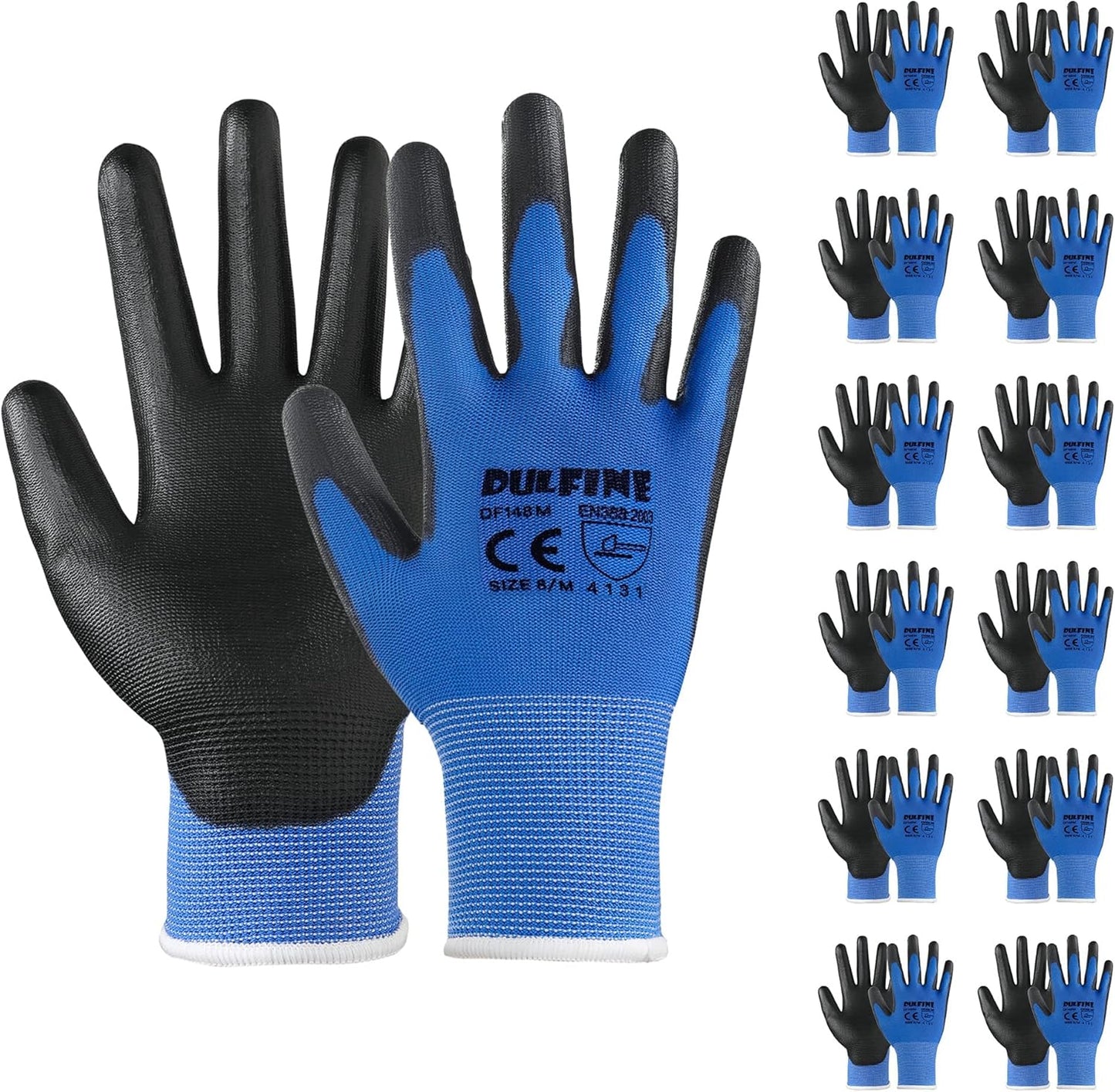 DULFINE Safety Work Gloves PU Coated-12 Pairs,Red Seamless Knit Glove with Polyurethane Coated Smooth Grip on Palm & Fingers, for Men and Women, Ideal for General Duty Work (Large)