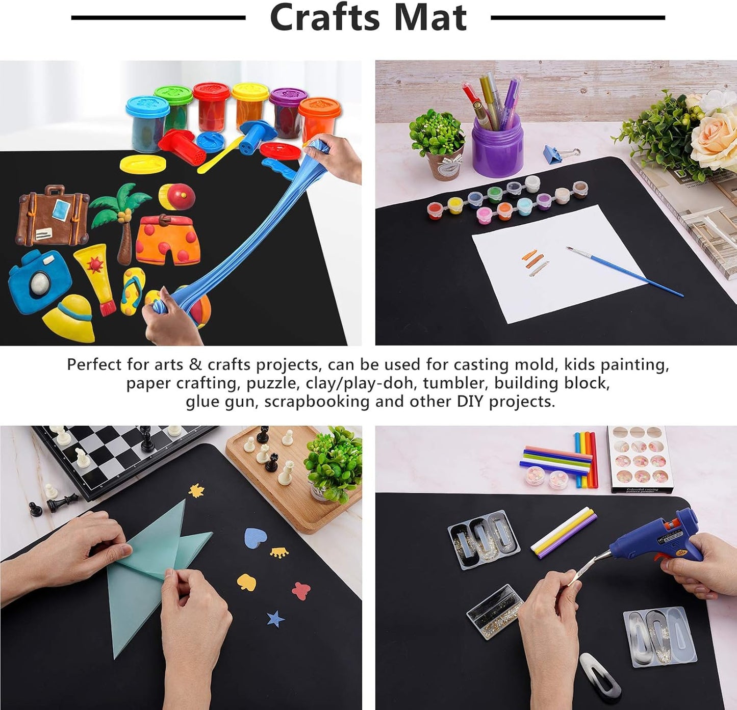 Gartful 2 Pack Silicone Crafting Mats, 15.7" x 11.8" Silicone Mat for Crafts, Large Heat Resistant Sheet for Jewelry Casting, Epoxy Resin, Painting, Counter Table Protector, Placemat, Nonstick, Black