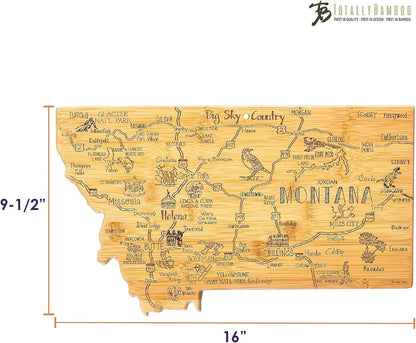 Totally Bamboo Destination Montana State Shaped Serving and Cutting Board, Includes Hang Tie for Wall Display