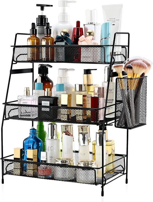 LEMIKKLE Spice Rack Organizer for Kitchen Counter, Spices Organizer and Storage Seasoning Organizer for Cabinet, Kitchen Metal Countertop Organizer with Side Basket (Grey)