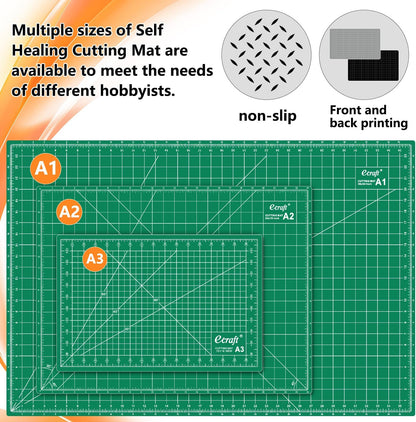 Ecraft Self Healing Cutting Mat 18x12 Inch A3, 5-Ply Double Sided Rotary Cutting Board with Grid, Grey/Black for Sewing, Quilting, Fabric & Craft Projects