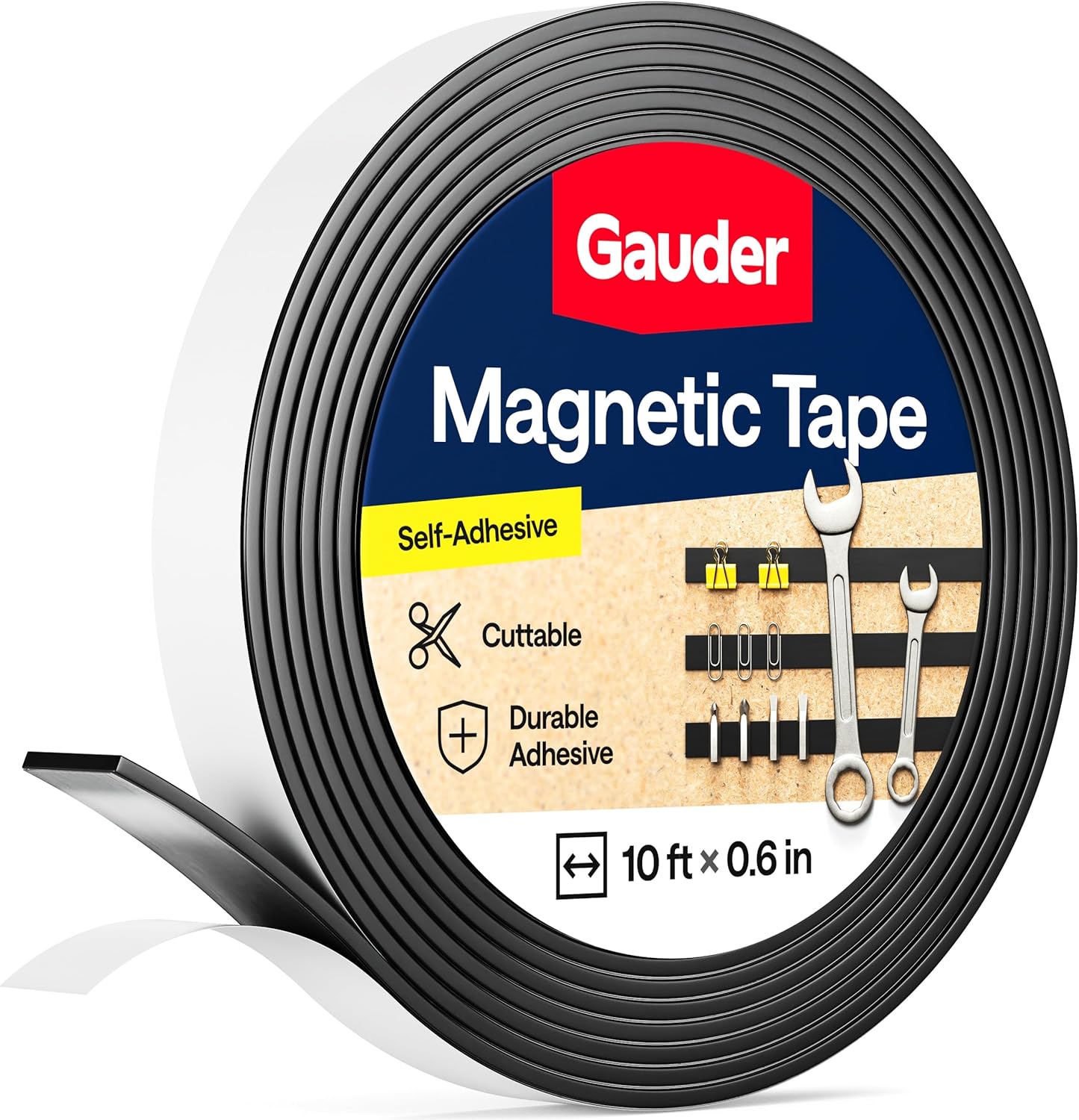 GAUDER Magnetic Tape with 3M Adhesive - Strong Self-Adhesive Magnet Strip - Strong Magnetic Tape Roll with Cuttable Length & 3M Sticky Back (20 ft x 0.6 in)