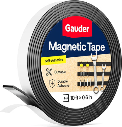 GAUDER Magnetic Tape with 3M Adhesive - Strong Self-Adhesive Magnet Strip - Strong Magnetic Tape Roll with Cuttable Length & 3M Sticky Back (20 ft x 0.6 in)