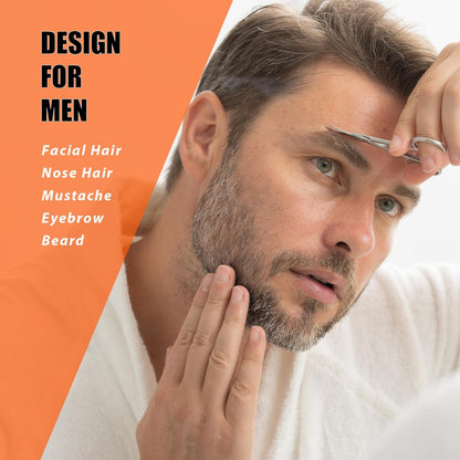 Facial Hair Small Grooming Scissors For Men Women - Eyebrow, Nose Hair, Mustache, Beard, Eyelashes, Ear Trimming Kit - Curved and Rounded Safety Tip Clippers For Hair Cutting - 2PCS Silver