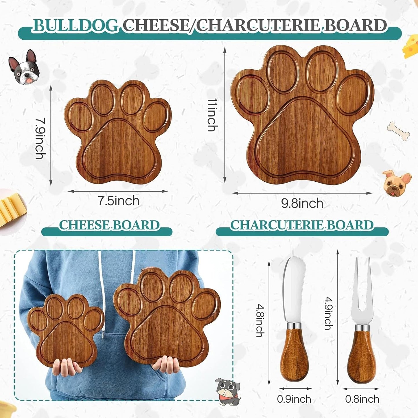 Ziliny Dog Paw Charcuterie Board Gift Set with Knives, Paw Print Cutting Cheese Board Dog Lovers Gifts for Women Acacia Wooden Puppy Platter for Christmas Housewarming Pet Lover Kitchen