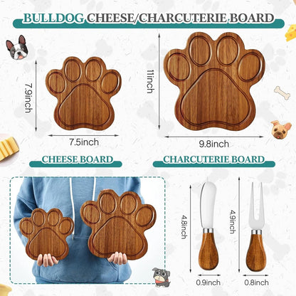 Ziliny Dog Paw Charcuterie Board Gift Set with Knives, Paw Print Cutting Cheese Board Dog Lovers Gifts for Women Acacia Wooden Puppy Platter for Christmas Housewarming Pet Lover Kitchen