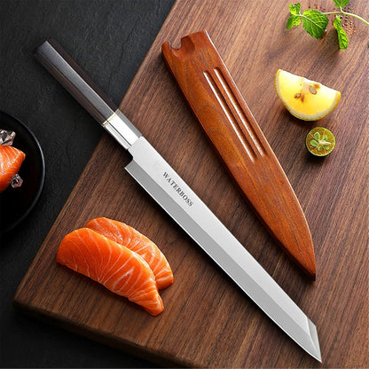 Waterboss,Japanese Sushi Chef Knife Salmon Knife Slicer Razor Sharp Sashimi Watermelon Knives, 5Cr15mov Stainless Steel Sashimi Yanagiba Knife, Maple Handle, 11.8inch (300mm)
