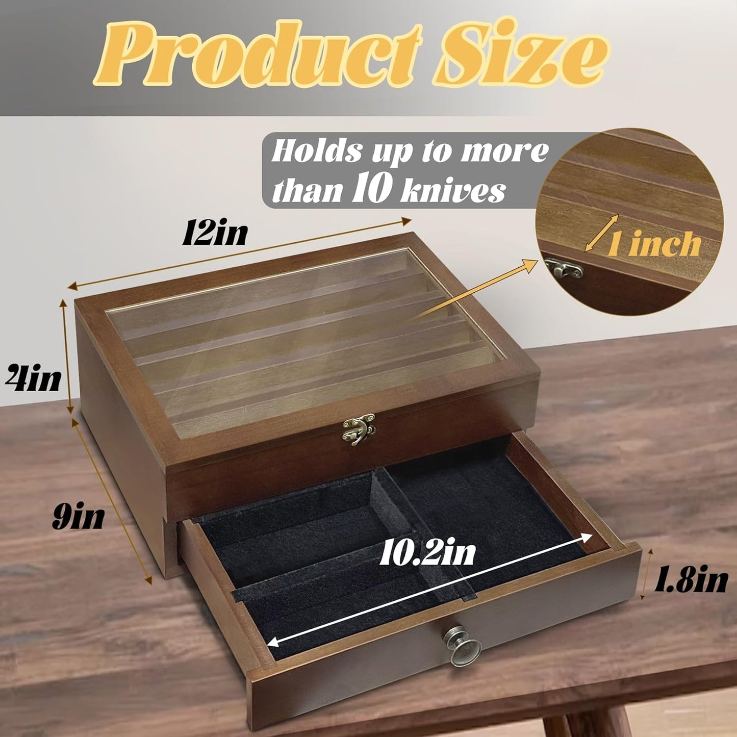 Knife Display Case,2 Layer Pocket Knife Display Case Wood, Knife Collection Display Case with Drawers, Pocket Knife Organizer for Gifts, Black