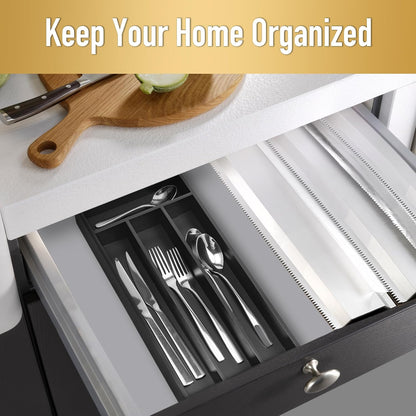 Silverware Organizer Bamboo Kitchen Drawer Organizer Utensil Organizer Silverware Holder Cutlery Organizer in drawer Flatware Organizer Tray (Black 5 Slots)