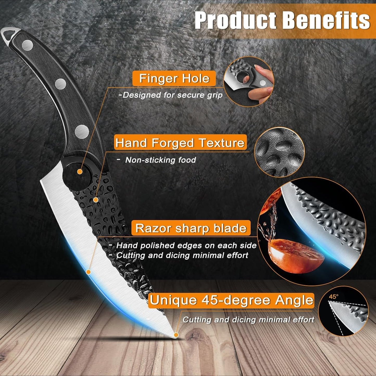 ZENG Butcher Knife Hand Forged Boning Knife with Sheath Viking Style, High Carbon Steel Japanese Chef Knife Meat Cleaver Knife for Kitchen, Camping, Outdoor, BBQ