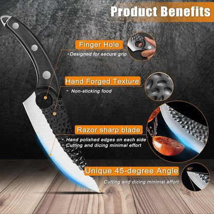 ZENG Butcher Knife Hand Forged Boning Knife with Sheath Viking Style, High Carbon Steel Japanese Chef Knife Meat Cleaver Knife for Kitchen, Camping, Outdoor, BBQ