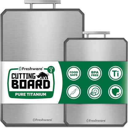 Freshware Titanium Cutting Board for Kitchen, Set of 2, Double Sided Cutting Boards, Pure Titanium/PP, Chopping Board with Juice Grooves, Dishwasher Safe, Medium 12.1" by 8.3" and Large 16.2" by 11"