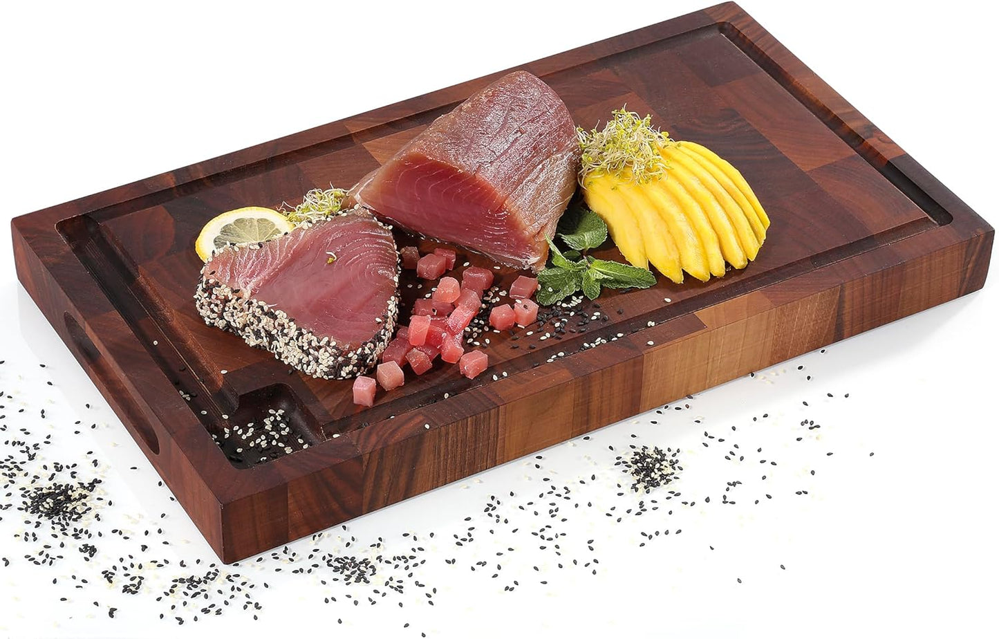 Zassenhaus Walnut End Grain Chopping Block Cutting Board With Juice Groove & Integrated Handles 21" x 12" x 1.6" - Wood Cutting Board
