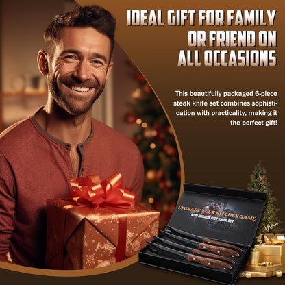 DRAGON RIOT Steak Knives Set of 8, Ultra Sharp Steak Knife Set Japanese VG-10 Stainless Steel Non Serrated Steak Knives Full Tang Wood Handle with Gift Box