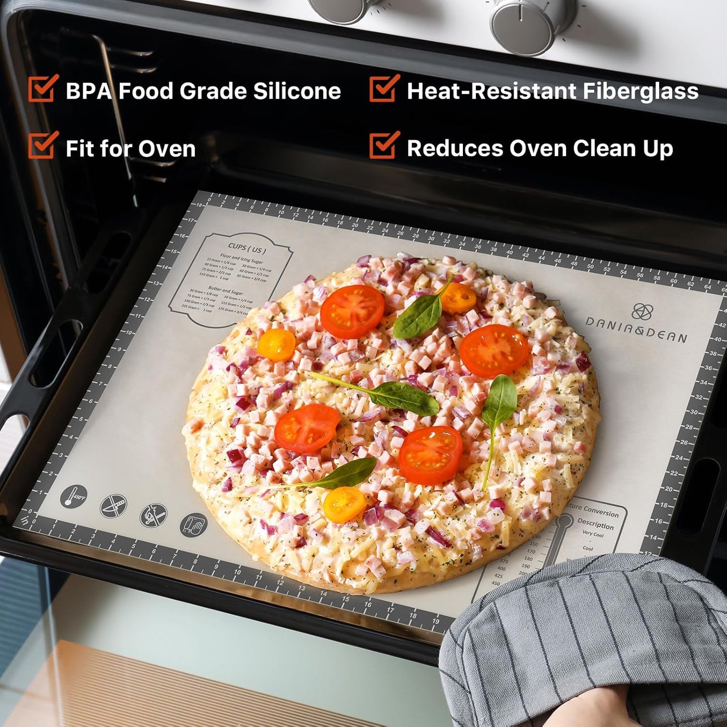 26x16 Inch Extra Thick Silicone Baking Mat with Measurements, Non-slip and Reusable - For Cookies, Bread, Pastry