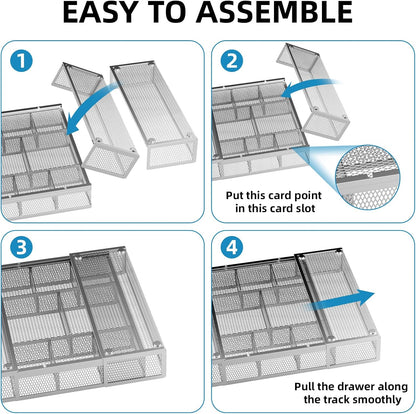 Marbrasse Expandable Desk Drawer Organizer, Mesh Drawer Organizer Tray with 10 Adjustable Compartments, Desk Organizers and Accessories for Office Supplies, Makeup & Vanity (Expandable White-2 pack)