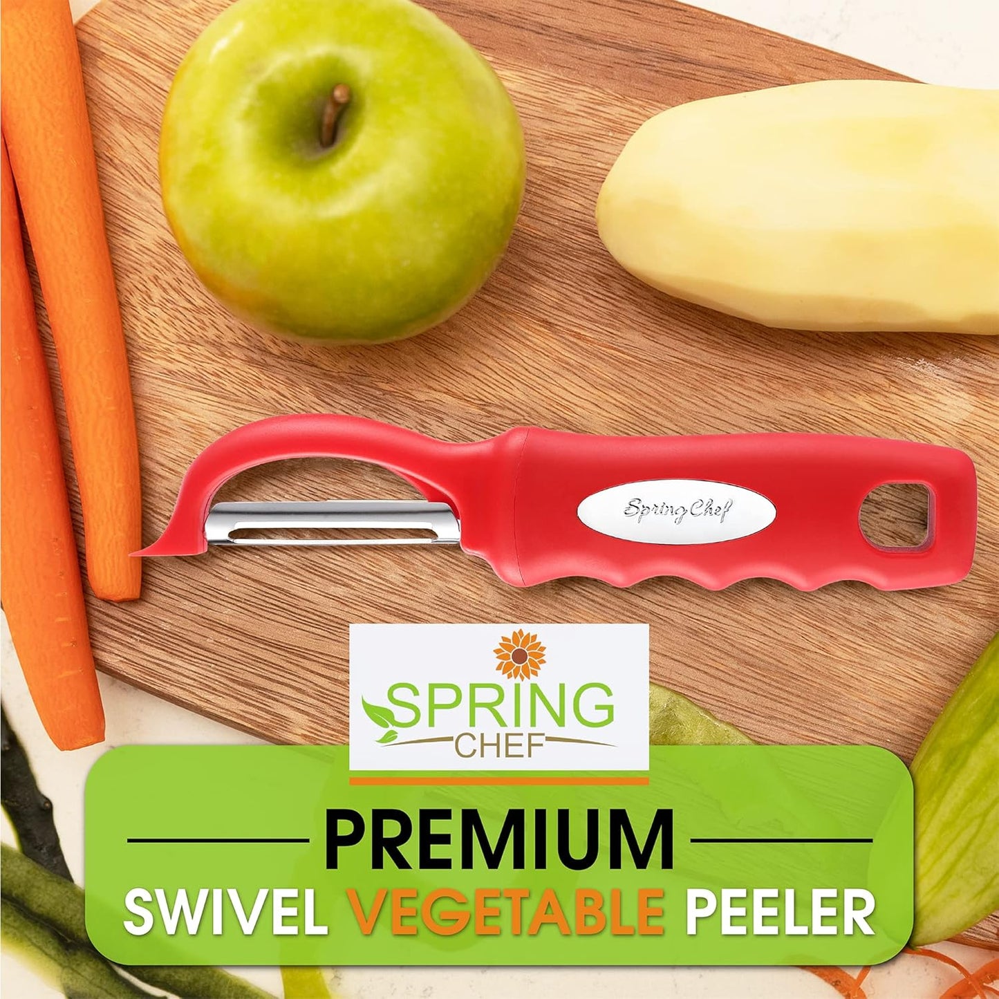 Spring Chef Premium Swivel Vegetable Peeler, Soft Grip Handle and Ultra Sharp Stainless Steel Blades - Perfect Kitchen Peeler For Veggie, Fruit, Potato, Carrot, Apple - Black