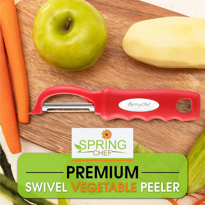 Spring Chef Premium Swivel Vegetable Peeler, Soft Grip Handle and Ultra Sharp Stainless Steel Blades - Perfect Kitchen Peeler For Veggie, Fruit, Potato, Carrot, Apple - Black