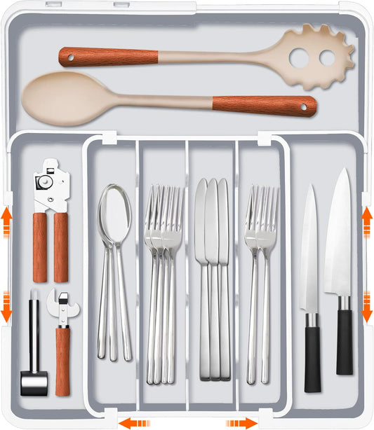 Homecor Silverware Drawer Organizer, Adjustable Kitchen Drawer Organizer, Expands from 4 to 7 Slots, Non-Slip BPA-Free Flatware Cutlery Utensil Holder for Forks Knives Spoons and Kitchen Utensil,White