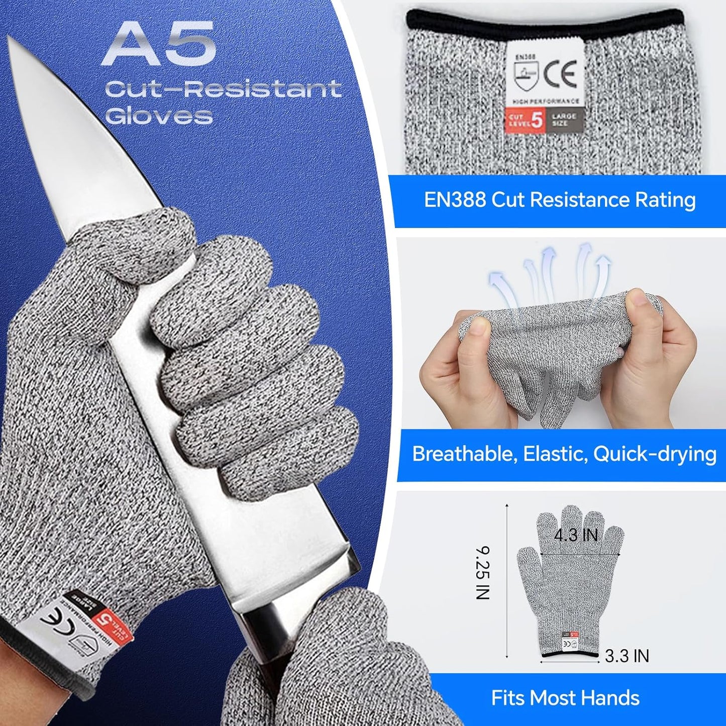 Oyster Shucking Knife+2PCS A5 Cut-Resistant Gloves,Heavy Duty Oyster Knife,Stainless Steel Oyster Shucker Tool,Oyster Opener Tool, Oyster Shucking Kit