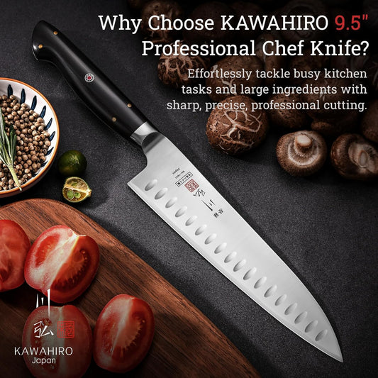 Professional Chef Knife, 9.5" Handcrafted Japanese Chef Knife for Efficient Kitchen, Japan High Carbon Alloy Steel Gyuto Knife with Hollow Blade, Premium Rosewood Handle, Cooking Gift for Men Women