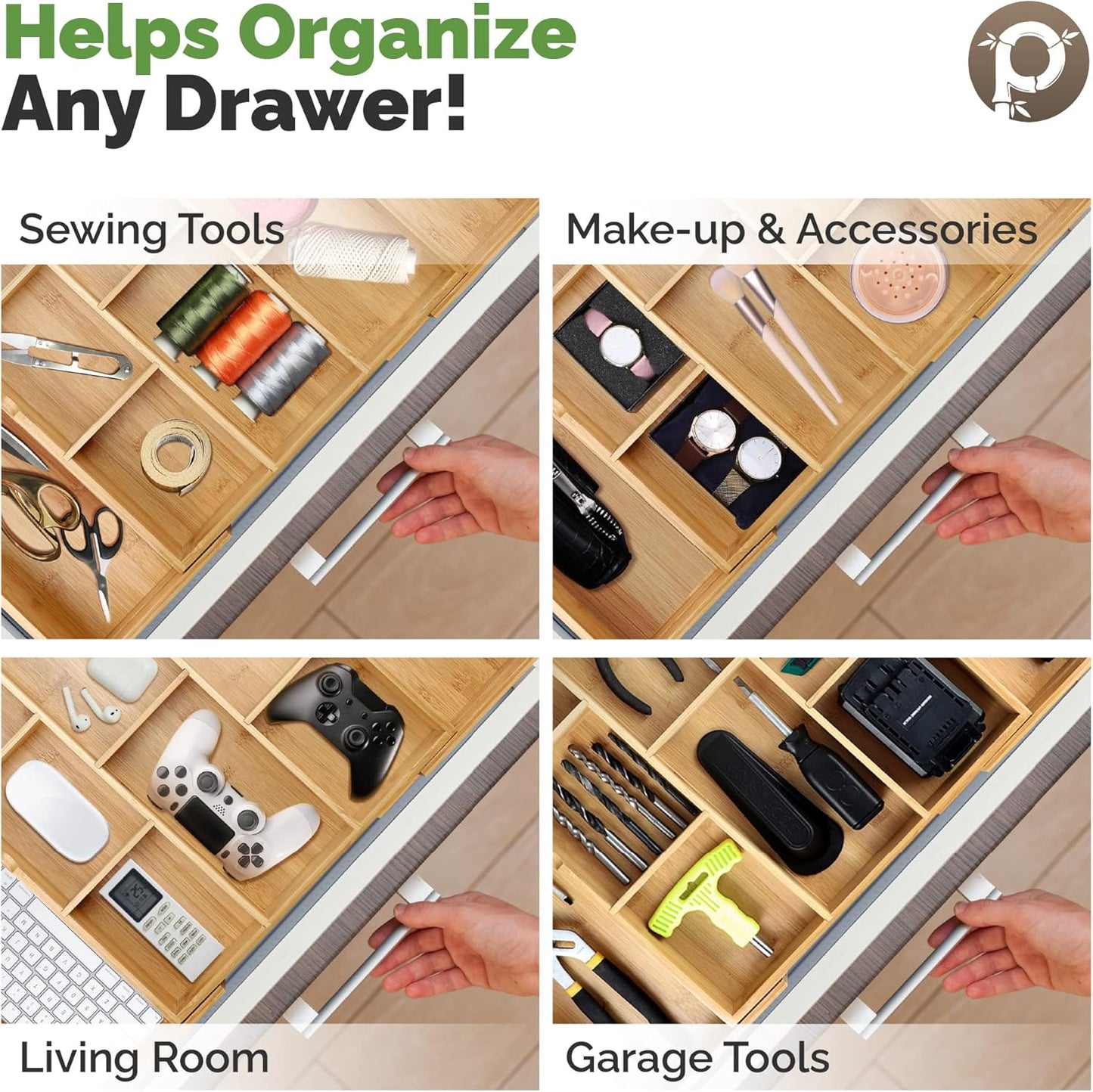 Pristine Bamboo Silverware Organizer - Small Extra-Deep Wooden Kitchen Drawer Organizer Divider for Spoons, Forks, Knives & Cutleries - 5 Slots
