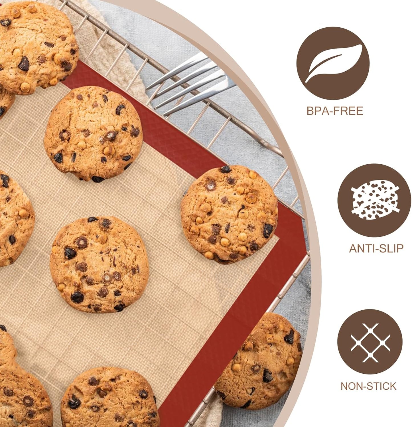 Silicone Baking Mat, 3 Pack Reusable Baking Sheet, Non-Stick ＆ Food Safe Silicone Mats for Baking for Making Cookies Macaroons Bread, Baking Supplies ＆ Accessories