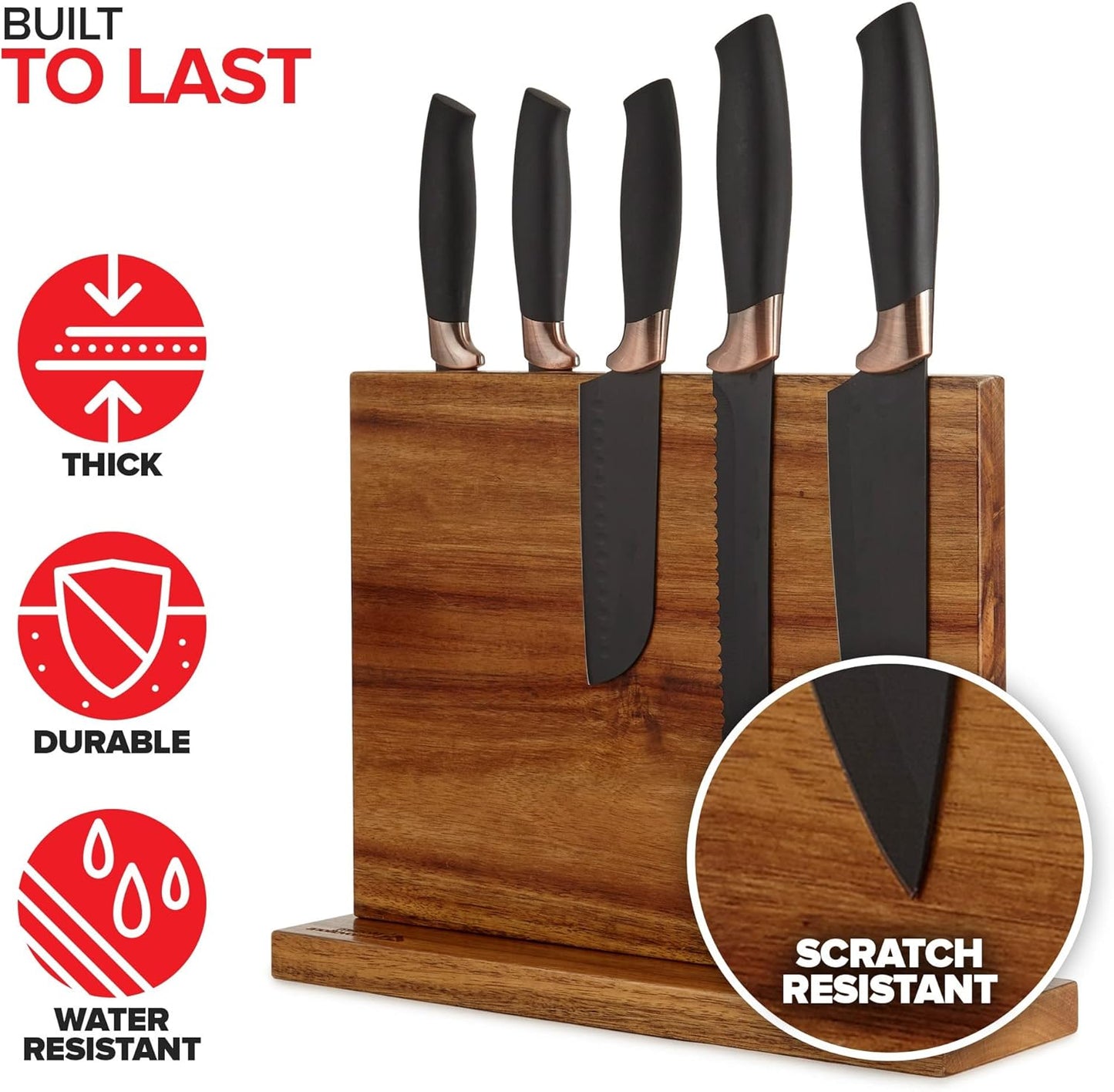Modern Innovations Magnetic Knife Block, Double-Sided Magnet Knife Holder Stand, With Strong Enhanced Magnets, Kitchen Counter Organization Storage Rack, Wood Stand, Utensil Holders