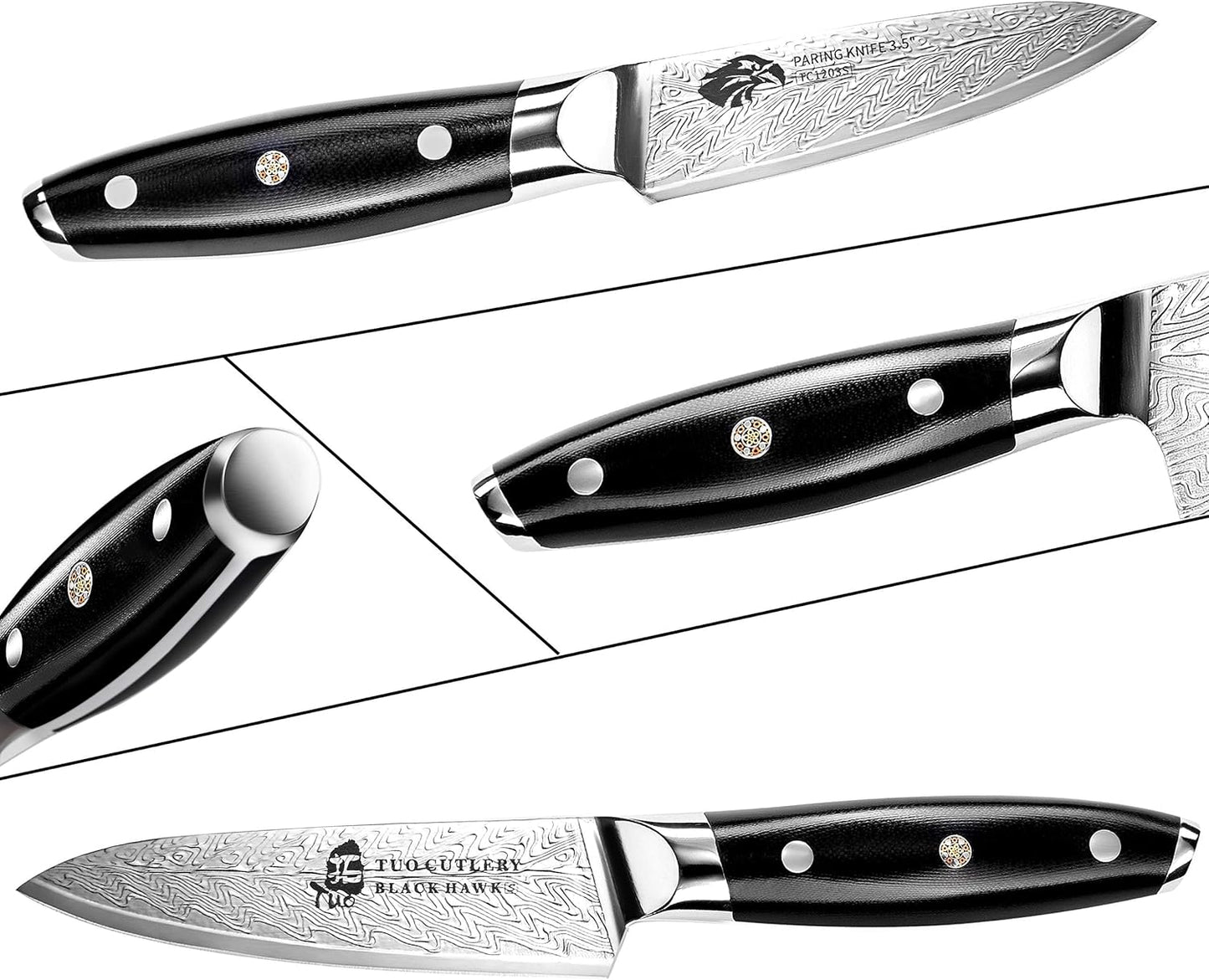 TUO Paring Knife 3.5 Inch - Ultra Sharp Peeling Knife - High Carbon Stainless Steel - Full Tang G10 Handle with Gift Box - Black Hawk S Series