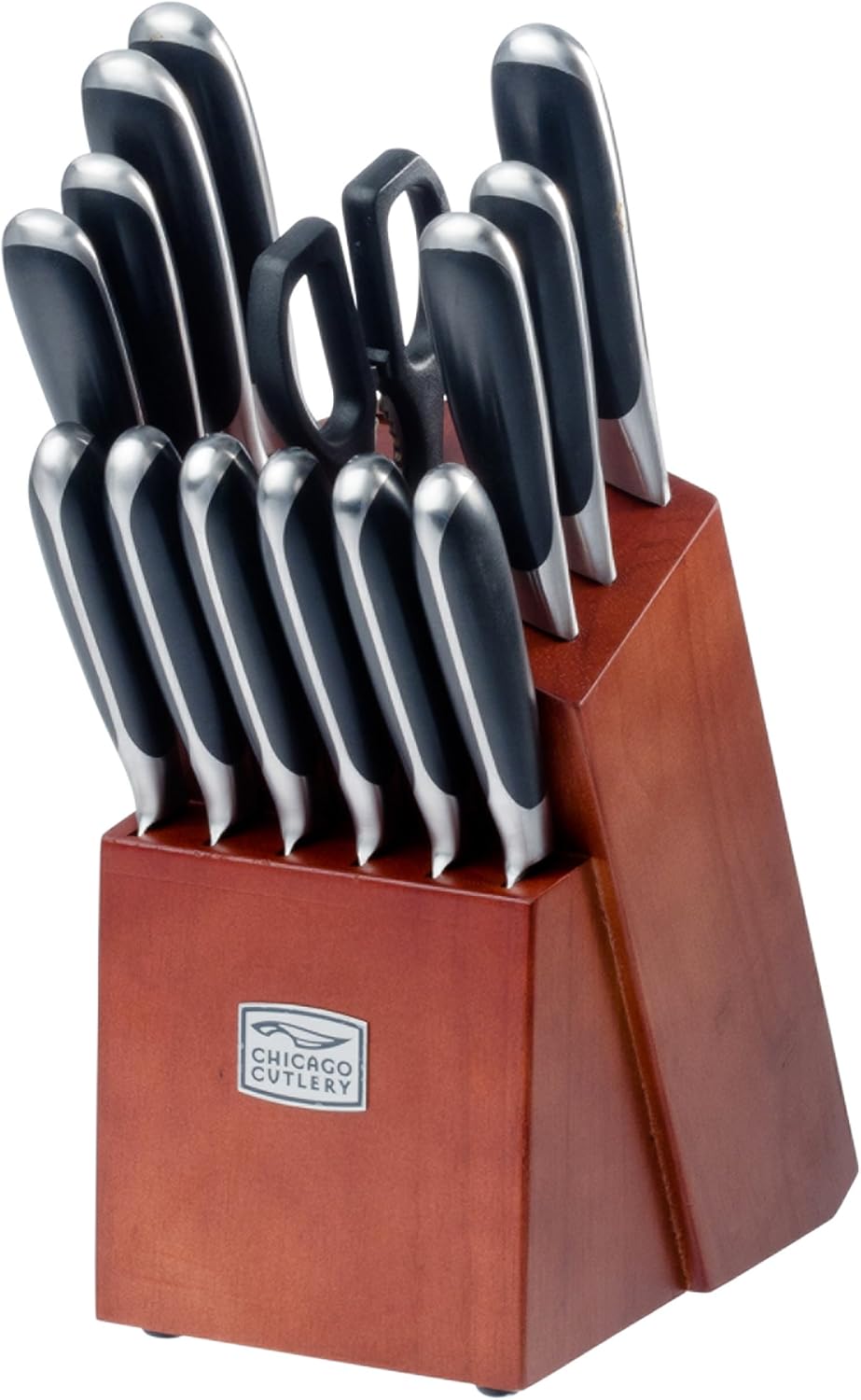 Chicago Cutlery Essentials (15-PC) Stainless Steel Kitchen Knife Block Set With Block, Sharp Stainless Steel Cutlerly Chef Knives Set & Scissors Shears