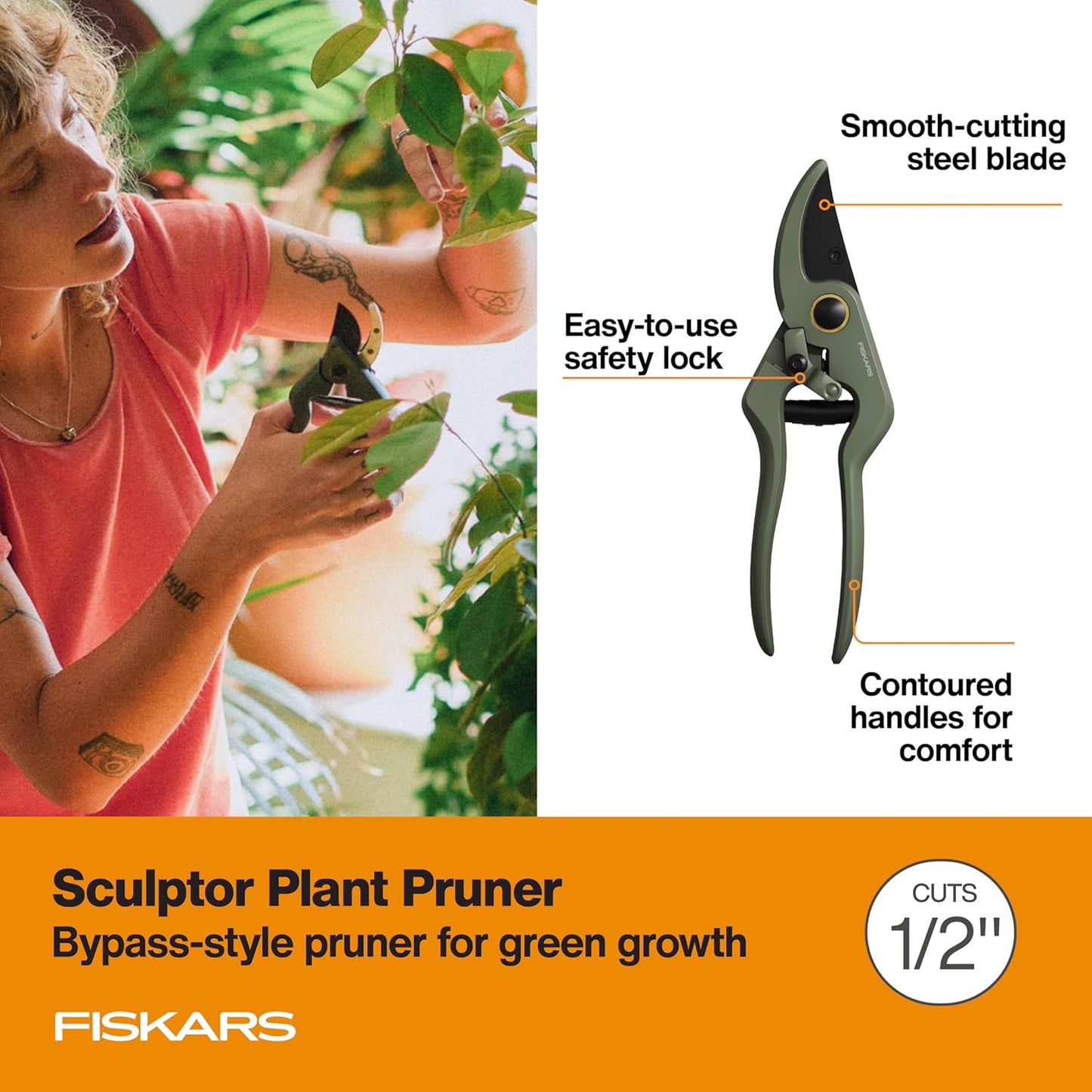 Fiskars Indoor Plant Care 3-Piece Set, Precision Gardening Tools with Nesting Storage Caddy, Detail Snips, Stem Shears & Bypass Pruner for Trimming & Shaping Houseplants, Stainless Steel Blades, Green