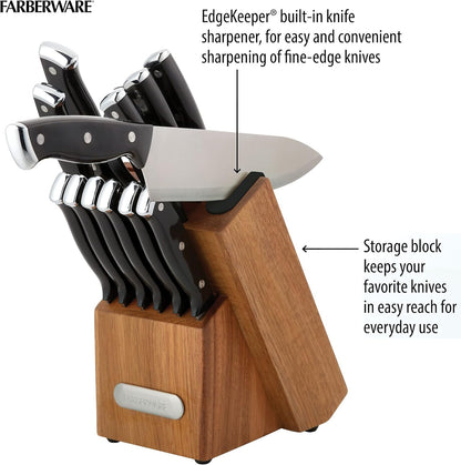Farberware Edgekeeper Triple Riveted Knife Block Set with Built in Sharpener, 14-Piece, White