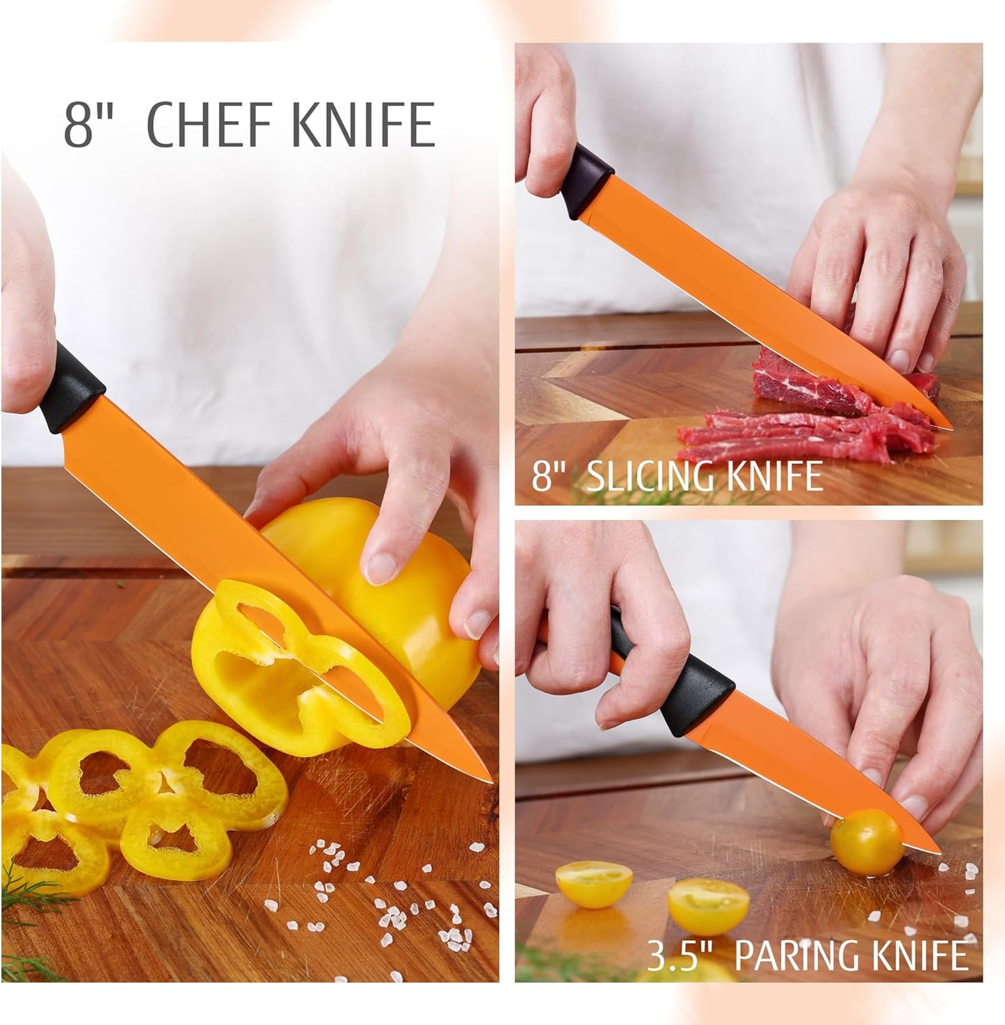hecef 13 Pieces Kitchen Knife Set with Built-in Sharpening Wooden Block, Dishwasher Safe, High Carbon Stainless Steel Knife Block Set with Steak Knives, Kitchen Scissors, Red