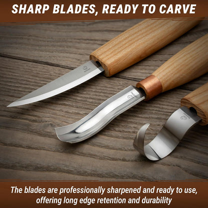 BeaverCraft Wood Spoon Carving Tools Kit S14m – Wood Carving Knives for Beginners & Professionals – Whittling Knives Set with Hook Knife, Sloyd Knife and Bowl Gouge for Woodworking & Crafting