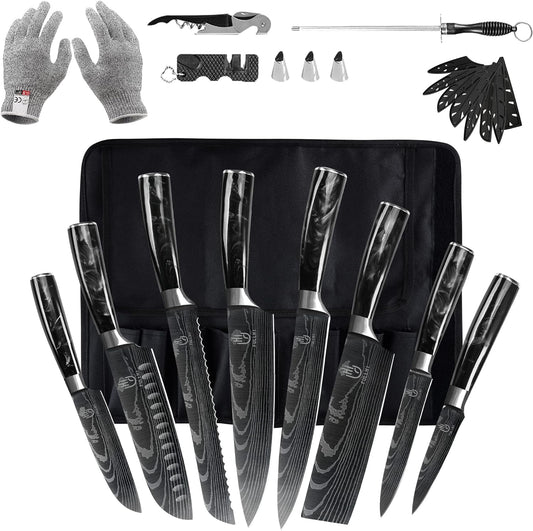 FULLHI Knife Set, 14pcs Japanese Knives Set, Multiple Colour Premium German Stainless Steel Chef Knife Set