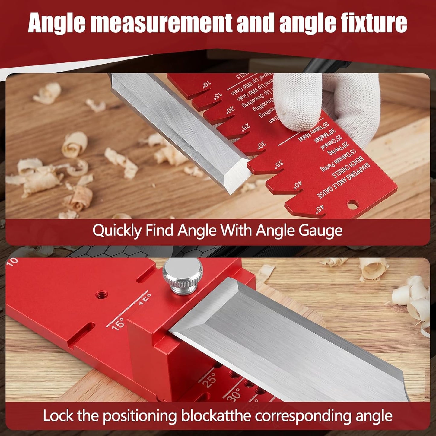 Precision Chisel Sharpening Jig & Guide, with Angle Fixture & Gauge (10-45) Sharpener for Wood Chisels and Plane Blades up to 2.8" Width