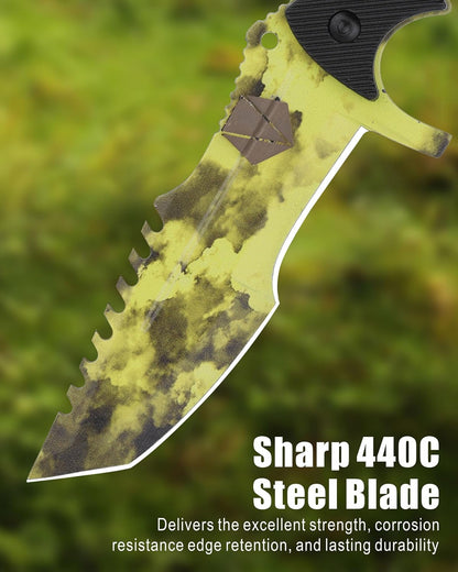 REAT Fixed Blade Knife with Sheath, 4.1" 440C Steel Blade with Full Tang Design,Ergonomic ABS Plastic Handle, EDC Sharp Hunting Knife,Tactical Knife for Camping,Survival,Bushcraft,Hiking